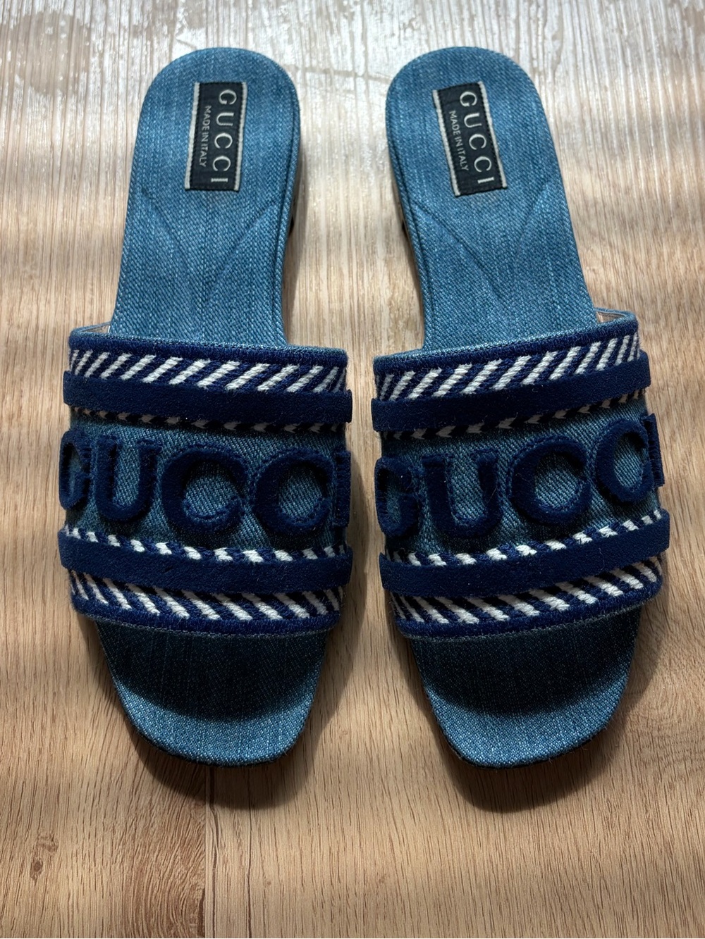 Gucci Blue Denim Logo Slide Sandals - Picture 8 of 9